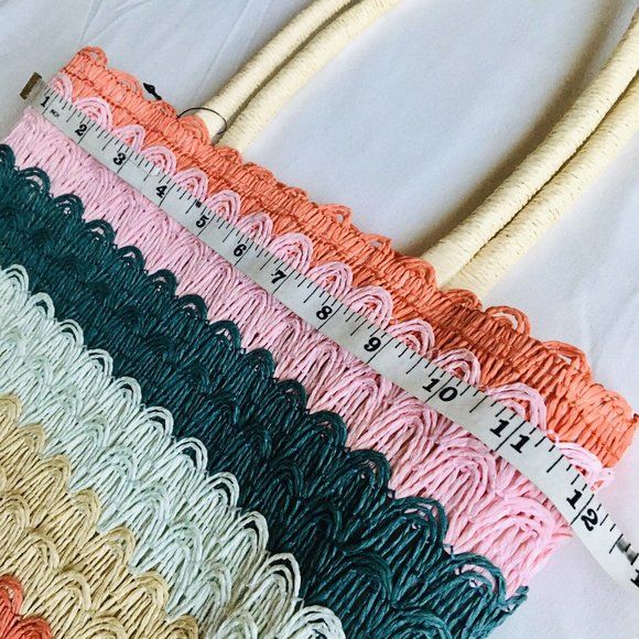 Colorful Striped Straw Tote Bag Double Straps - Picture 6 of 8